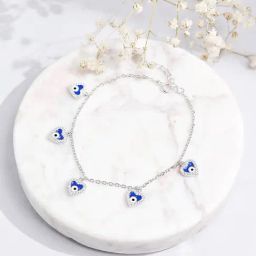 Curio Cottage 925 Silver Hearts Of Evil Eye Bracelet-image-44