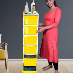 Parasnath Boxo Yellow & White 6 Layer Modular Drawer Storage Organisers With Wheels-19