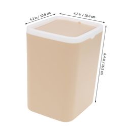 MAGICLULU Mini Desktop Garbage Can with Lid Safe Plastic Easy to Clean for Home Office Car Desk Trash Can Small Waste Container Organized Storage Khaki image 4