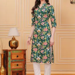 KIRNYA Women Floral Printed Sequinned Kurta-image-99