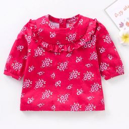 Babyhug Three Fourth Peasent Sleeves With Floral Print - Dark Pink-picture-19