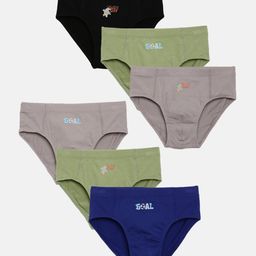 Mackly Pack Of 6 Bears Surf Day & Goal Text Printed Briefs - Green Blue & Grey-image-5