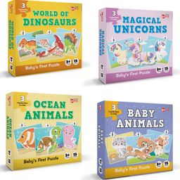 Little Berry Babys First Jigsaw Puzzle Set of 4 for Kids Baby Animals Ocean Animals World of Dinosaurs & Magical Unicorns - 15 Pieces Each-10