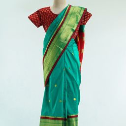 Bhartiya Paridhan Silk Saree With Half Sleeves Blouse - Rama Green-image-38