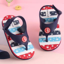 Babyoye Flip Flops Palm Tree Print & Applique Velcro Closure - Blue & Red-picture-34