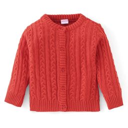 Babyhug Knitted Full Sleeves Sweater With Cable Knit Design - Red-image-79