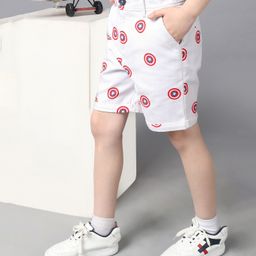 One Friday 100% Cotton Marvel Featuring Captain America Shield Printed Shorts - White-image-28