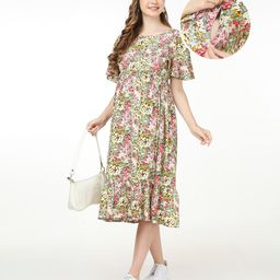 Bella Mama Woven Flutter Sleeves Maternity Dress with Side Pockets Floral Print - Green-image-68