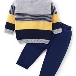Babyhug Knit Full Sleeves Pullover Sweater & Pant Set Stripe Design - Multicolour-image-76