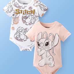 Babyoye Disney Interlock Half Sleeves Onesies with Lilo N Stitch Graphics Pack of 2 - Pink & White-image-96