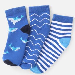 Pine Kids Knitted Silvadur Antimicrobial Ankle Length Striped & Whale Design Socks - Pack of 3 ( Color May Vary )-image-27
