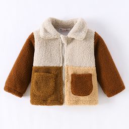 Kookie Kids Full Sleeves Collar Neck Front Open Fur Jacket With Colour Block Design - Brown-image-18