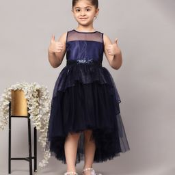 Toy Balloon Kids Sleeveless Sequin Embellished High Low Dress - Navy Blue-image-91
