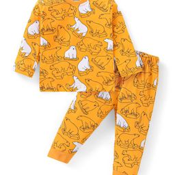 Babyhug Cotton Knit Full Sleeves Night Suit with Polar Bear Print - Mustard-image-73