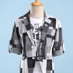 Dapper Dudes Full Sleeves Abstract Printed Blazer With Text Printed Tee - Grey-picture-47