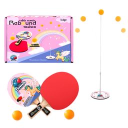 ADKD Unicorn Theme Table Tennis Rebound Trainer Toys with Rackets and Balls Base Training Practice Set for Kids - Multicolor-11