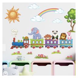 Jaamso Royals Cute Animals With Train Over White Background Decorative Wall Sticker-11