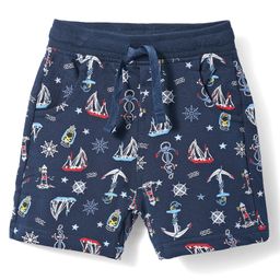 CUCUMBER Cotton Knit Knee Length Shorts with Nautical Theme Print - Navy Blue-picture-27
