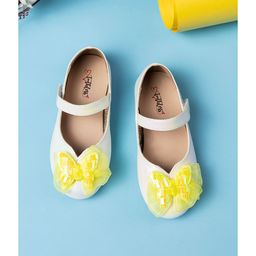 Toothless Bow & Butterfly Applique Detailed Ballerinas With Velcro Closure - White-image-77
