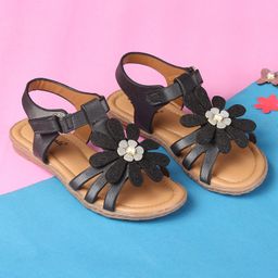 boyz n galz Shimmer Flower Applique Detailed & Rhinestone Embellished Sandals - Black-image-63