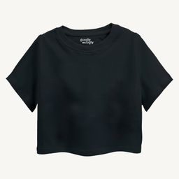 Guugly Wuugly Pure Combed Cotton Half Sleeves Solid Skin Friendly Crop Top - Black-image-113