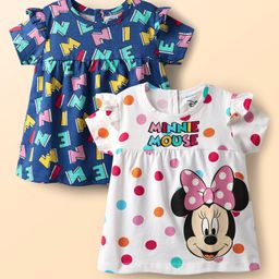 Babyhug Disney Single Jersey Knit Half Sleeves T-Shirts With Minnie Mouse Graphics Pack of 2 - White & Navy Blue-picture-11