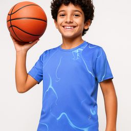 Pine Active Knit Half Sleeves T-Shirt with Abstract Print - Blue-picture-35