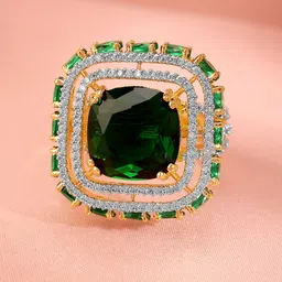 Rubans 22K Gold Plated Cubic Zirconia Studded Adjustable Finger Ring-16