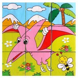 Trinkets & More Dinosaur Theme 3D Jigsaw Puzzle Wooden Cube Block Animals 6 Face 9 Pieces with Storage Tray image 2