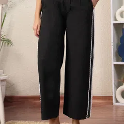 NEUDIS Women Cotton Lounge Pants With Side Lace Detail-image-40