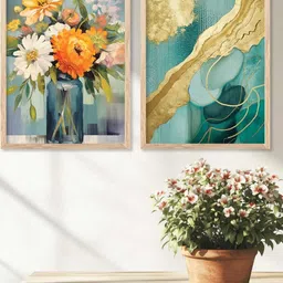 WALLLANE Multicoloured 2 Pieces Wood Floral and Botanical Wall Paintings-15