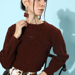 STREET 9 Women Burgundy Acrylic Crop Pullover-picture-21