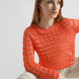 Only Orange Cotton Self Design Pullover-16