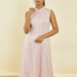 Soch Pink Rayon Paisley Print A-Line Kurta with Front Button Placket-image-92