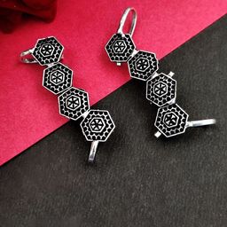Yash Jewels Emporiums Silver-Plated Geometric Shaped Oxidised Earcuffs-image-27