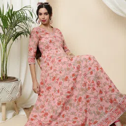 Sa Rasa Floral Printed Cotton Angrakha Anarkali Kurta-39