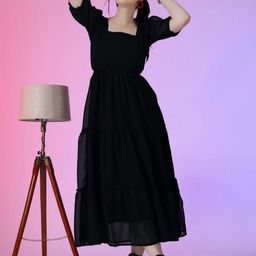 Krunal Raiyani Georgette Tiered Fit & Flare Midi Dress-image-74