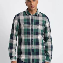 Lee Green Cotton Regular Fit Checks Shirt-image-17