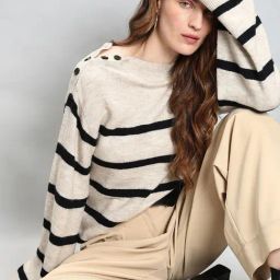 Vero Moda Beige & Black Striped Pullover-image-55