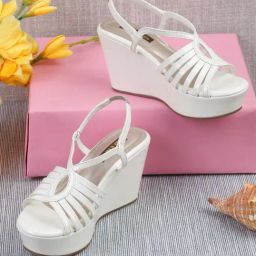 Flat N Heels Women's White Back Strap Wedges-image-27