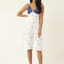 Ms.Lingies White & Blue Printed Chemise-picture-36