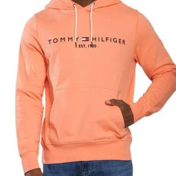 Tommy Hilfiger Peach Dusk Cotton Regular Fit Logo Printed Hooded Sweatshirt-picture-16
