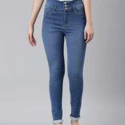 SHOWOFF Blue Denim Embellished Mid Rise Jeans-picture-11