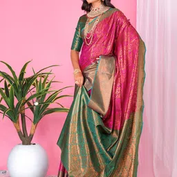 AKSH FASHION Pink Silk Blend Sarees-picture-12