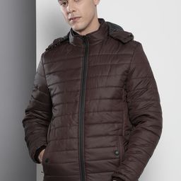 The Indian Garage Co Men Brown Solid Padded Jacket-image-31