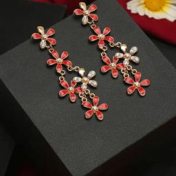 YouBella Contemporary Golden Red & White Dangler Earrings for Women-13