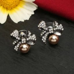 YouBella Contemporary Silver Golden & White Stud Earrings for Women-8