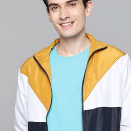 Mast & Harbour Men Mustard Yellow & Navy Colourblocked Jacket-image-14