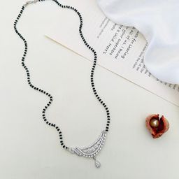 ABDESIGNS Silver Plated American Diamond Studded & Beaded Mangalsutra-image-91