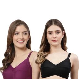 Cukoo Purple & Black Solid Full Coverage Non-Wired Bra - Pack of 2-picture-0